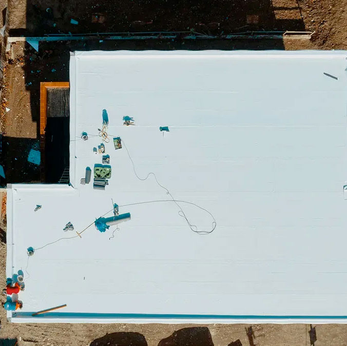 Aerial view of a small flat commercial roof