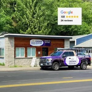 Crown Roofing office and Google Review Score